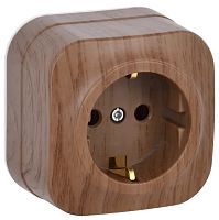 Розетка с заземлением накладная IEK Glory РС20-3-ХД 1-м. дуб картинка